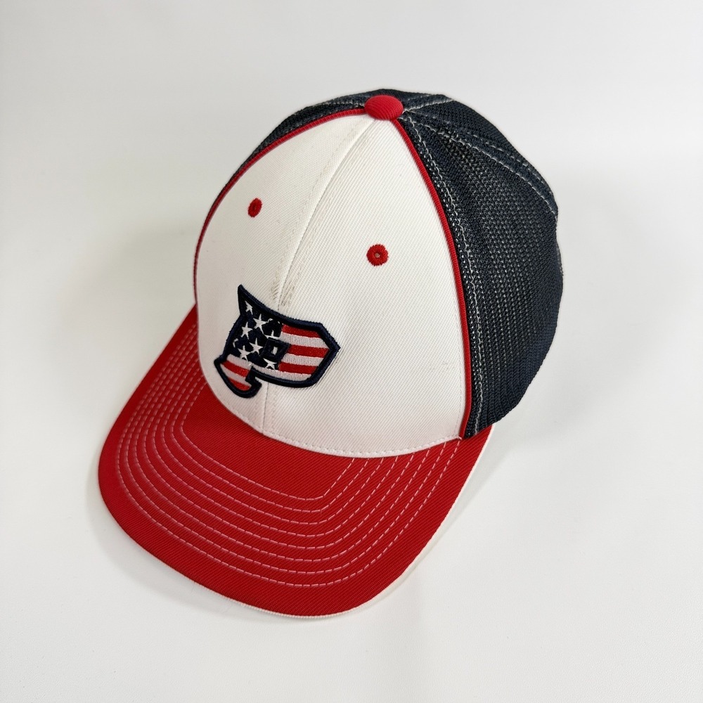 Pacific‎ Headwear USA Flag P Logo Trucker Snapback Hat Red White Navy